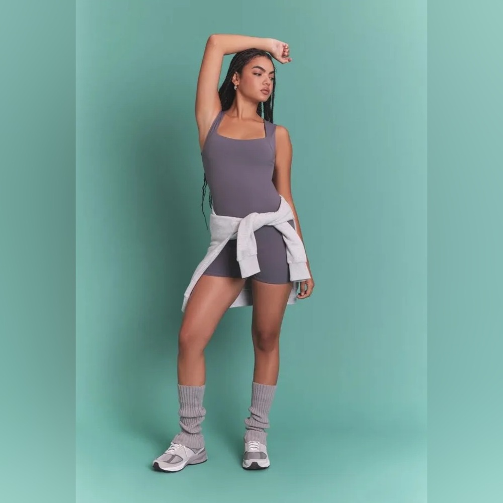 NEVER WORN. Gray Sleeveless Romper; Stretchy. Lounge/ Workout Romper